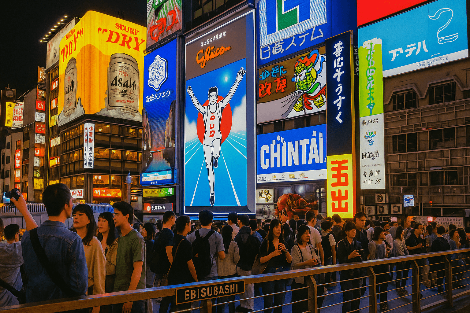 Dotonbori Osaka - Ebisu Bridge Crowd Shot