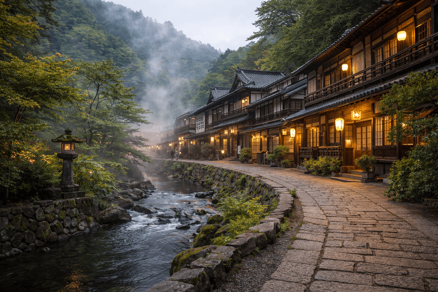 Yuwaku Onsen Misty Morning