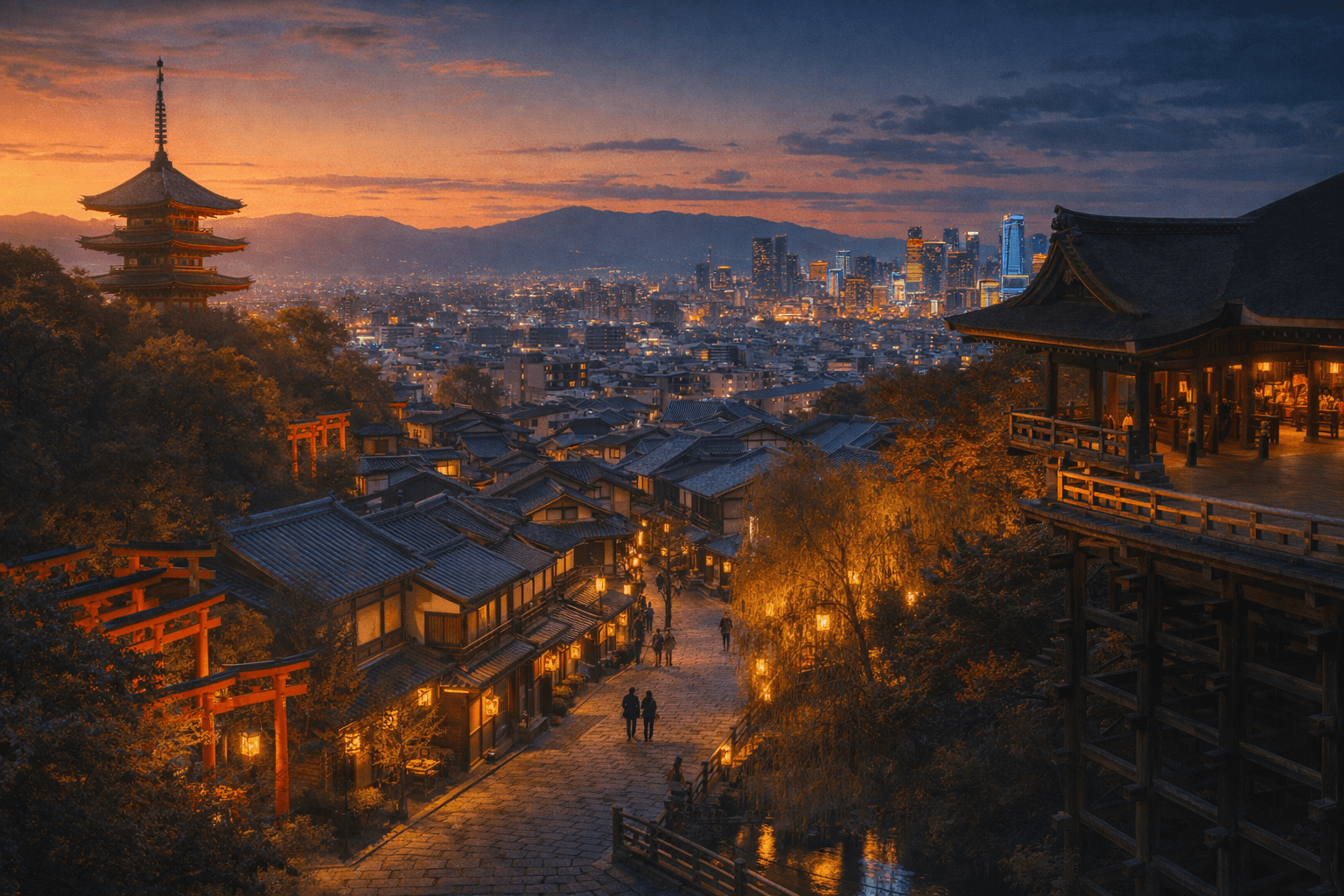 Kyoto Meets Osaka at Twilight