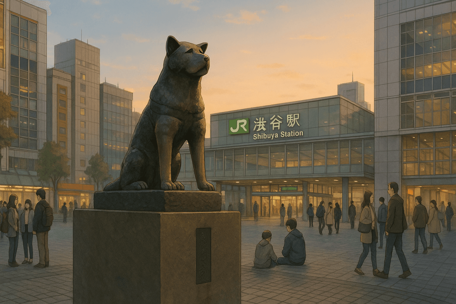 Hachiko Statue at Dusk